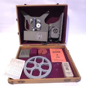 Vintage Keystone Mfg Co 8mm Projector Model C18 w/ Case, Reel, Manual & Extras